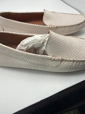 M. Gemi Cream Snake Reptile Embossed Leather Felize Mule Driving Shoes Size 10
